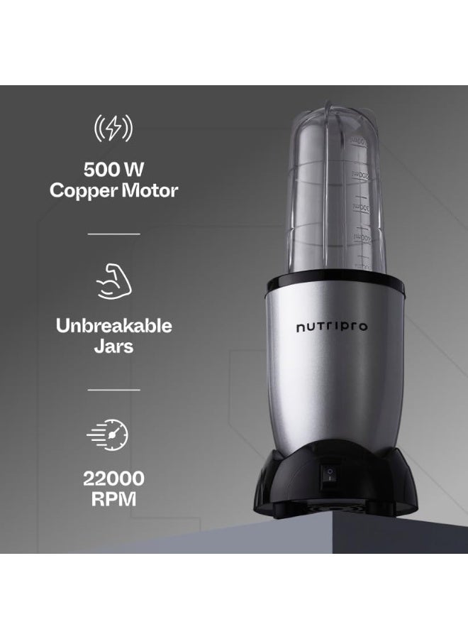nutripro خلاط وعصارة نوتري برو - صانع العصائر - 500 واط (3 جرار وشفرتان، فضي) - Image 5
